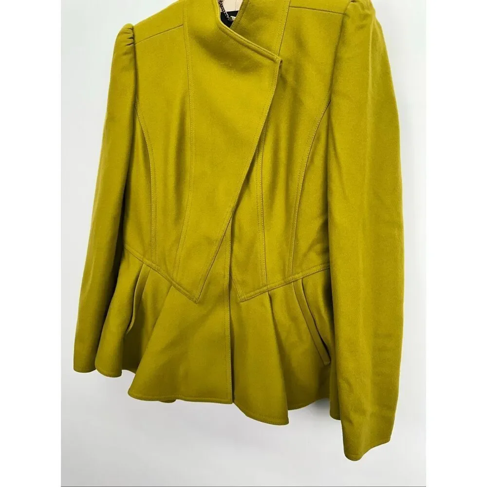 Ted Baker Women’s Wrenn Chartreuse Green Wool Cashmere Blend Peplum Blazer Jacke - Picture 16 of 16